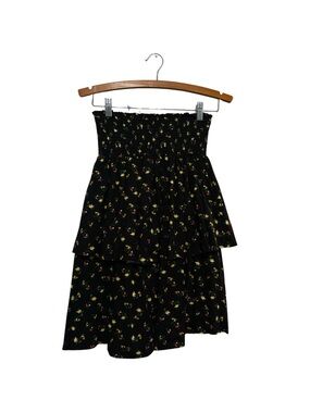 Current Black Floral Tiered Smocked Waist Skirt Women's Medium